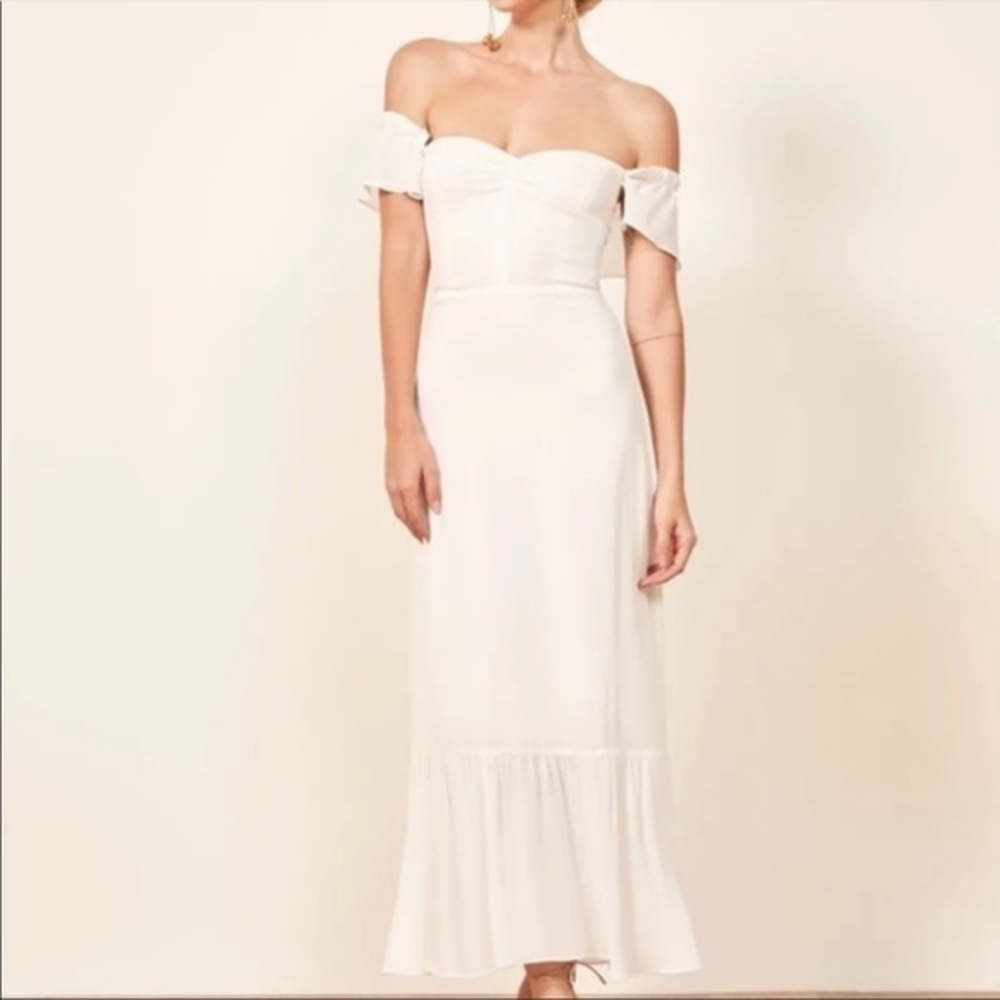 Reformation Off-Shoulder White Dress